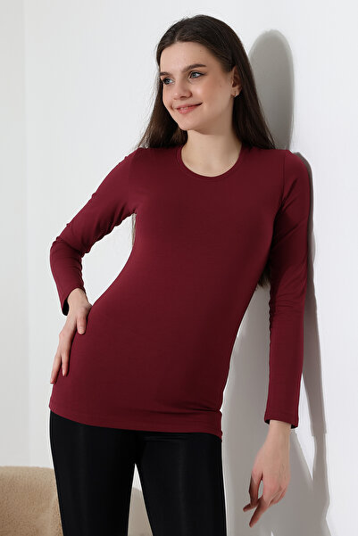 ModaPlaza Women's Body Burgundy Crew Neck