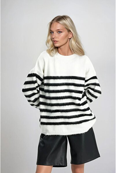 Lijuri Pulover tricotat cu dungi contrastante ecru -EKRU