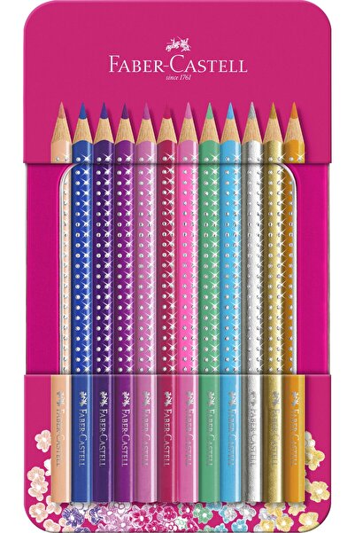 Faber Castell Faber 12 culori culori strălucitoare vopsea uscată cutie metali...