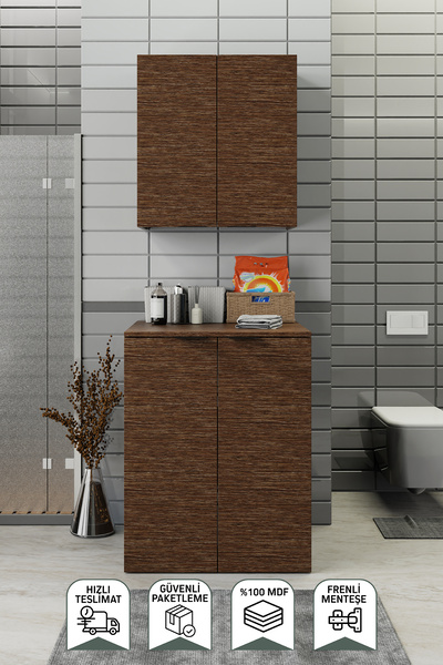 BIANI Fix Arya Ve Loft Uyumlu Çamaşır Makinesi Dolabı Renk Aybe Kahve