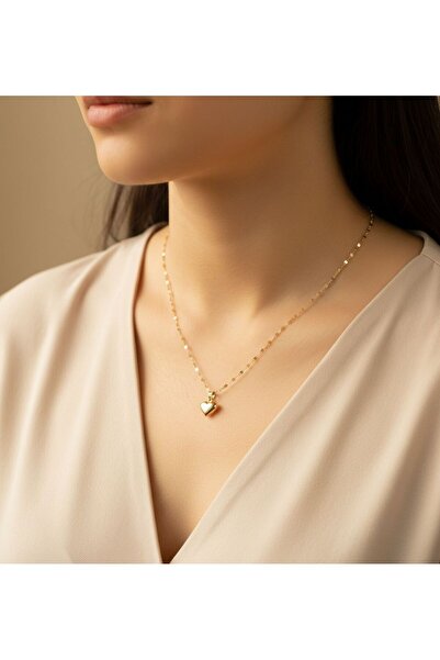 kuyumcu nurettin 1,80 Gr (Gram) 50 cm Aynalı Zincir Kalp Uçlu Kolye 14 Ayar Altın