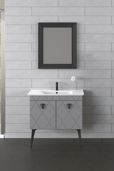 BIANI Cosmos 90 Cm Matt Anthracite Banyo Dolabı