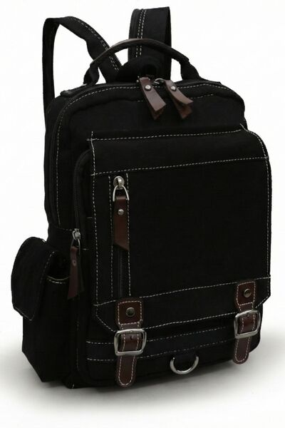 Cappadocia Vintage 4012 حقيبة كمبيوتر محمول سوداء يومية صغيرة مع حزام كتف متقاطع من القطن مقاس 14 بوصة