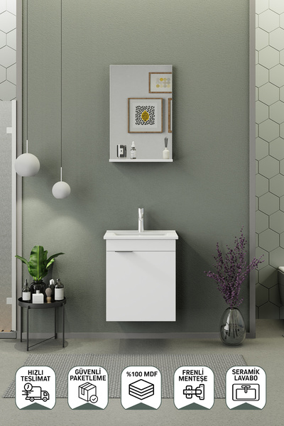 BIANI Fix Arya Slım 50 Cm Banyo Dolabı Mat Beyaz