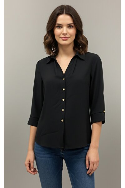 AYHAN Three-Quarter Sleeve Crepe Shirt