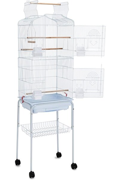 Egardenkart قفص طيور مفتوح مع حامل دوار لطيور الكوكتيل والببغاء الشمسي (أبيض)