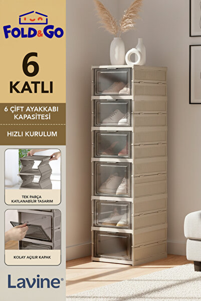 obido Lavine Çok Amaçlı 6 Katlı Organizer Ayakkabılık Katlanabilir Taşınabilir Portatif "Toprak"