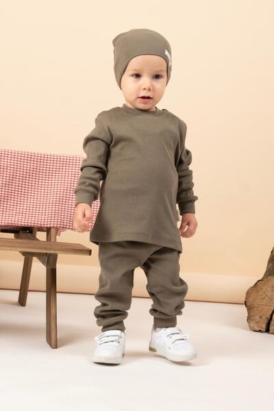 VAUVA Bebek Şapkalı 3'lü Takım Pamuklu Günlük Rahat Set