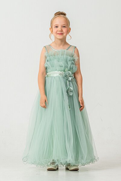 Mnk Baby&Kids Rochie de seară Robası cu etaje verde Rochie pentru fetiță - MN...