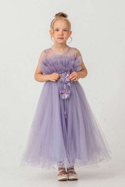 Mnk Baby&Kids Kız Çocuk Robası Katlı Özel Gün Abiye Elbise MNK0475 LİLA