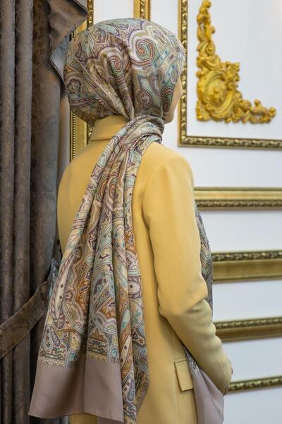 Vissona 100% Silk Ethnic Patterned Stone Colored 92X210 Shawl