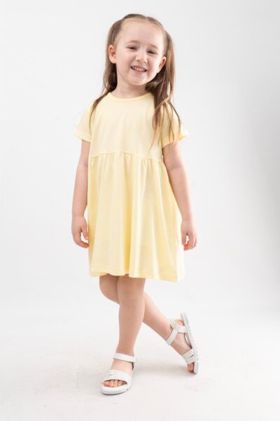 Vauva فستان بناتي صيفي قطن 100% بأكمام قصيرة