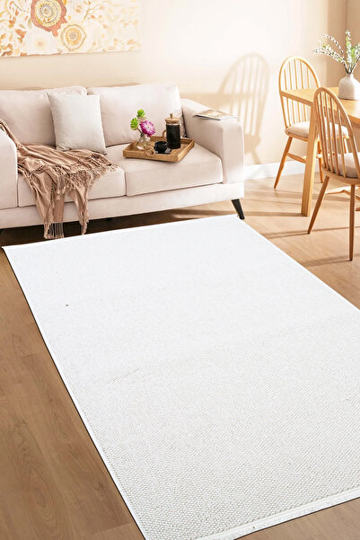 Moddahome Bukleli Yumuşak Dokulu Beyaz Iskandinav Dokuma Halı