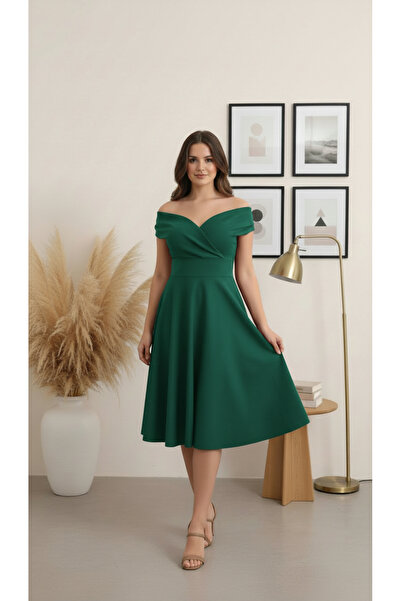 Rokka Moda Kayık Yaka Midi Elbise