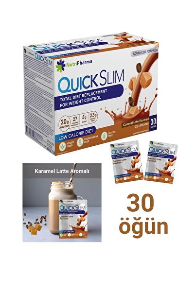 NUTRIPHARMA Quick Slim Öğün Yerine Geçen Shake - 30 Saşe Öğün Tozu - Karamel Latte Aromalı - Protein Shakes