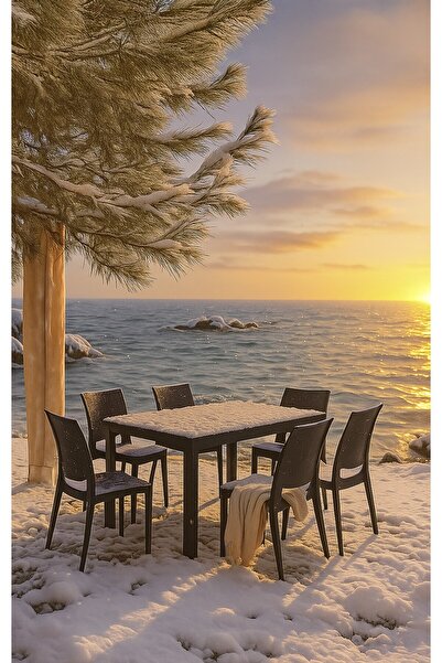 SANDALİE Rattan 90x150 Bahçe&balkon&teras Masa Seti - Antrasit