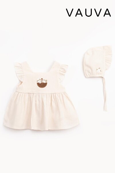 Vauva Yazlık Elbise Kız Çocuk Elbise %100 Pamuk Yazlık Keten Elbise