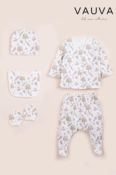 Vauva Hastane Çıkışı  5 Parça Yenidoğan Seti Bebek Şapkalı Takım