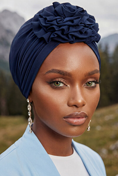 Aisha's Design بونيه قطن ممشط بالورود، B-21، أزرق داكن