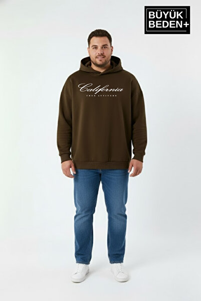 Superlife Ανδρικό φούτερ με κουκούλα μεγάλου μεγέθους, χειρόγραφο California με τύπωμα Thin Swatshirt SPR25BSW959