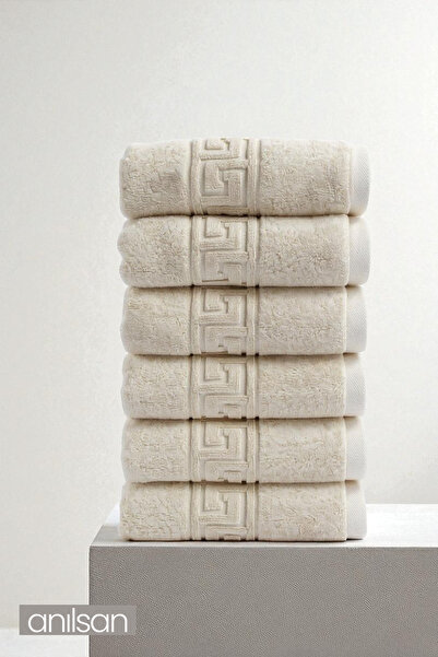 Anılsan Prosoape de mână grecești crem, 6 bucăți - 50x90 cm, 225 gr, 100% bumbac, prosoape spa și hotel, potrivite pentru uz zilnic