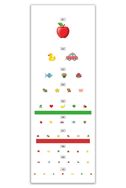 AND Renkli ve Resimli Çocuk Göz Eşeli - Snellen Göz Testi Tablosu (MDF) 70x25 cm