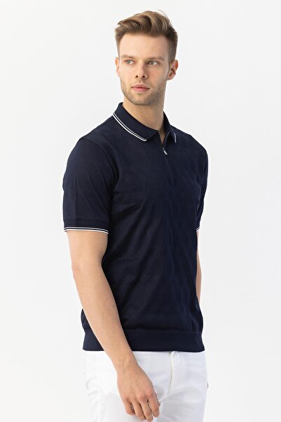 Sabri Özel Fermuarlı Polo Yaka Erkek T-Shirt Lacivert