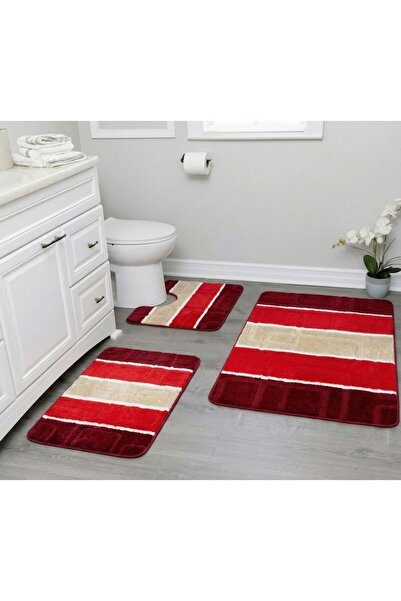 Nova Home BATHROOM MATS SET – 3 PIECES (50X80, 50X40, 50X40) – STRIPED PATTERNS, 8 COLORS