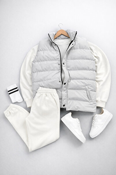 tetramoda Vestă umflată căptușită și trei fire Compact guler rotund din bumba...