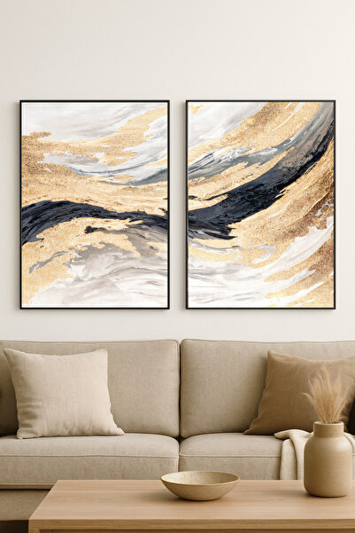 seninürünün Goldborne - Gerçek Cama Baskı Siyah Alüminyum Metal Çerçeveli 2'l...