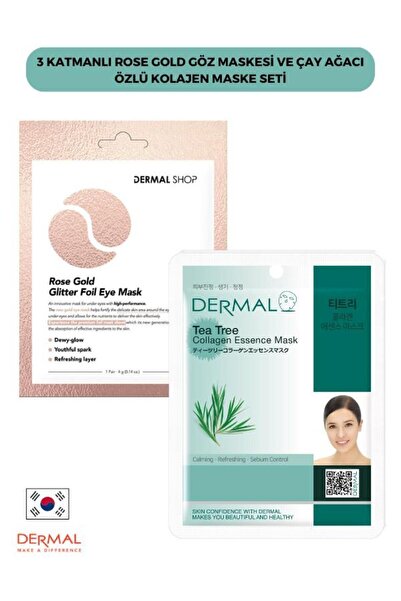 Dermal 3 Katmanlı Rose Gold Göz Maskesi ve Çay Ağacı Özlü Kolajen Maske Seti 2 Adet