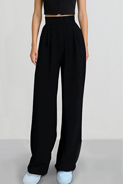 NEDE MODACIN Damen-Palazzo-Hose mit Yüksk-Taille und Klettverschluss