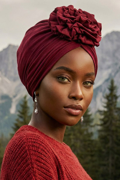 Aisha's Design بونيه قطن ممشط بالورود، B-21، لون بورجوندي