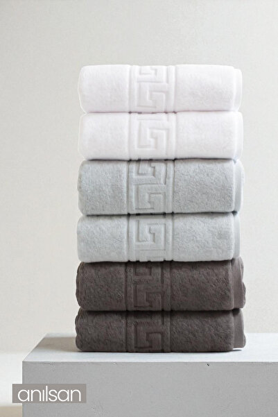 Anılsan مجموعة من 6 مناشف يد يونانية ثلاثية - 50 × 90 سم، 225 جرام، 100% قطن، مناشف سبا وفنادق، مناسبة للاستخدام اليومي