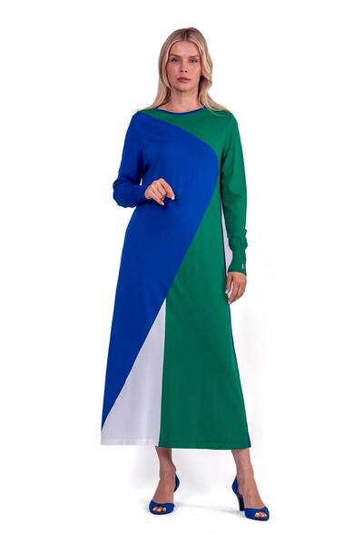 Invee Gometrik Knitwear Dress Sax