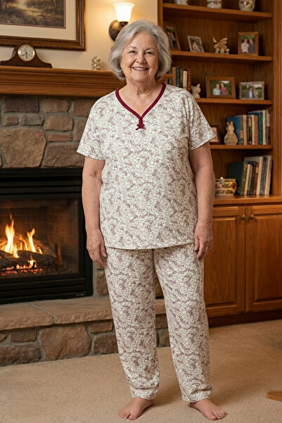 Niket Life Set de pijamale pentru mamă, cu mâneci scurte, cu guler cu dungi, ...