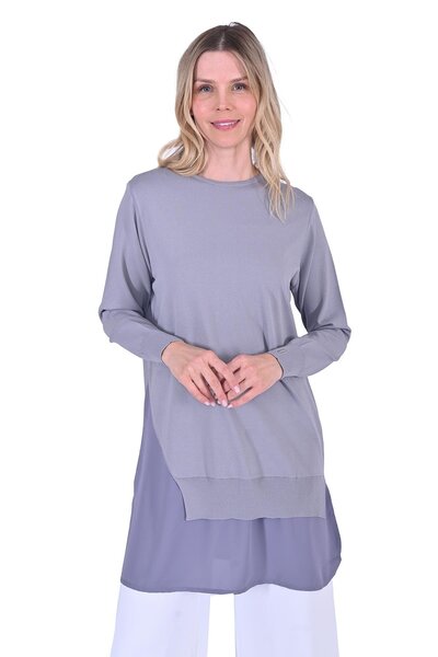 Invee Shirt Detailed Knitwear Tunic Gray