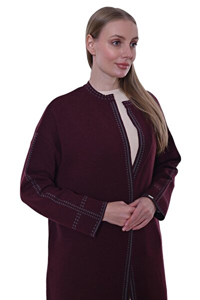 Invee 7083 Burgundy Long Cardigan - Wool Blended