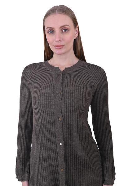 Invee Deniz Kabuğu Triko Yün Hırka SÜTLÜKAHVE