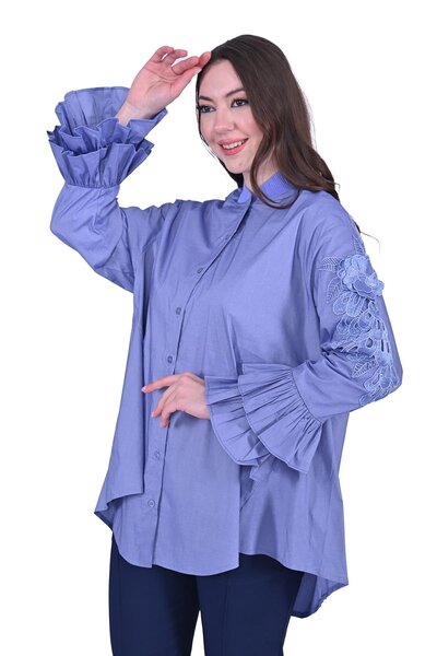 Invee Sleeve Ruffle Shirt Blue