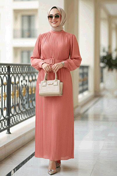 Neva Style فستان تيسيتشر مطوي بلون السلمون 3369SMN