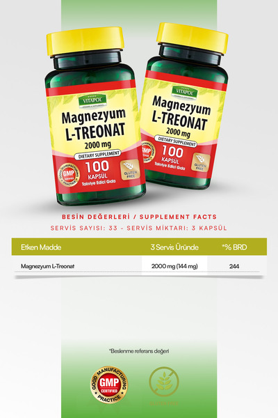 Vitapol Magnezyum L Treonat 2000 Mg 100 Vegan Kapsül