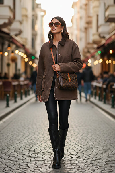 Lela معطف بقصة عادية مع ياقة وقماش مخملي مبطن بنقشة مربعات موديل MONT 6810330