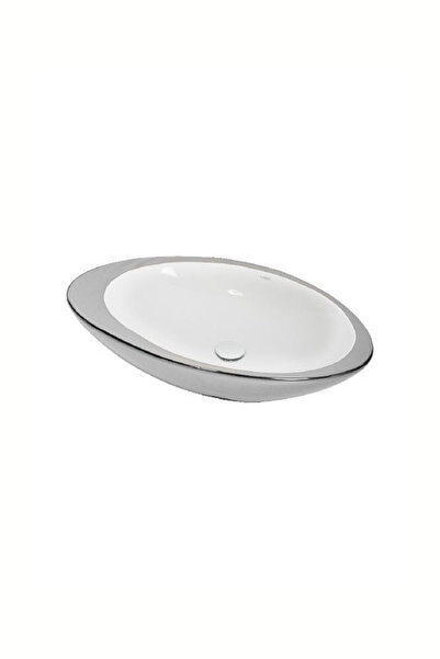 LUCCO Gocce 74 Cm Elips Lavabo İçi Beyaz Dışı Gümüş Renk
