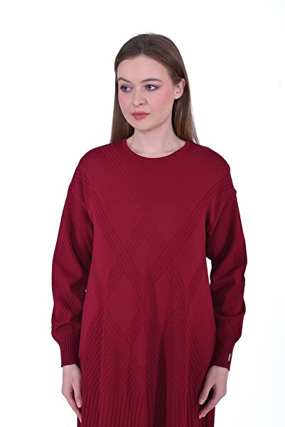 Invee Baklava Triko Elbise BORDO