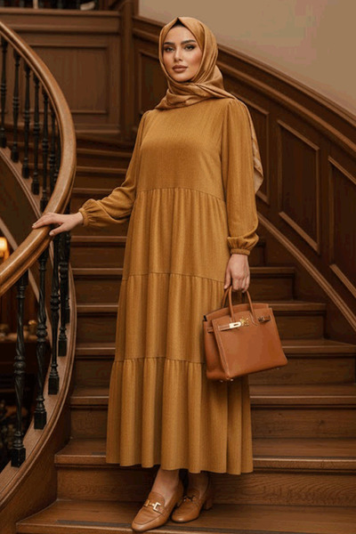 Neva Style Φόρεμα με πλισέ καμέλλινο βελούδο 1286C