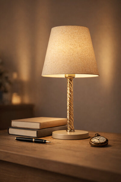 Vivido Abajur Dora Elegant Komodin Abajur Krem Ayaklı Aydınlatma