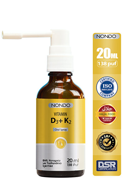Nondo Vitamins Vitamin D3 K2 İkisi Bir Arada Sprey 20 ml 138 Puf