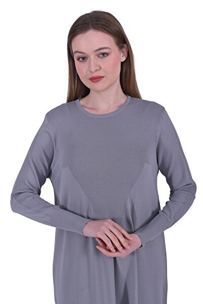 Invee V Çizgi Triko Tunik GRİ