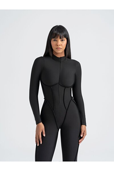 Valle Fashion Corset Catsuit Uzun Kollu Tulum